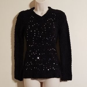 Piper black large sequined front fuzzy sweater